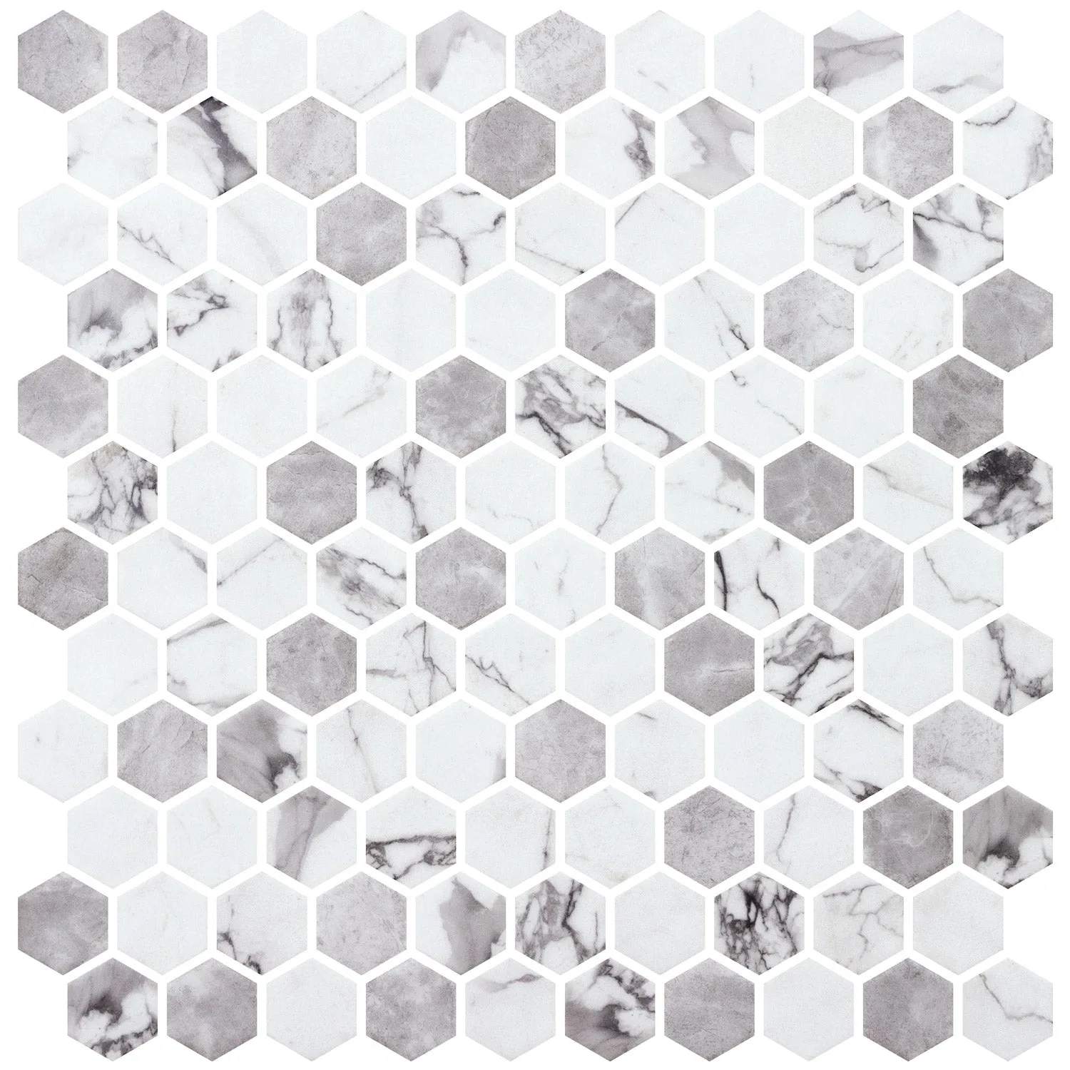 Marmoreal Mosaic Tile Gold Calacatta and Grey Calacatta 12x12 Marble and Recycled Glass