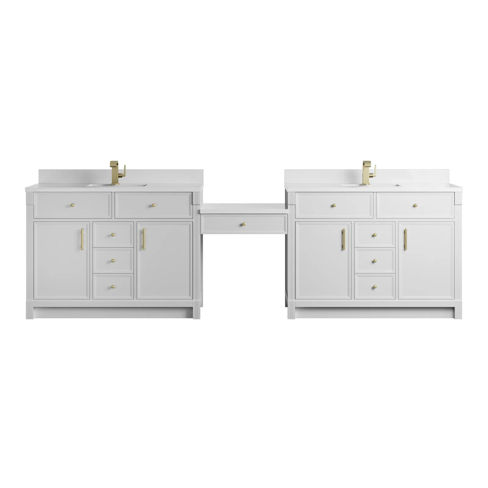 Bellshire 120" Vanity in Honey Oak and Bright White, poplar wood, transitional style