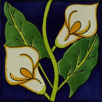 L16A - Dos Callalilies Talavera Tile in glazed finish, 4x4 size, handcrafted ceramic material