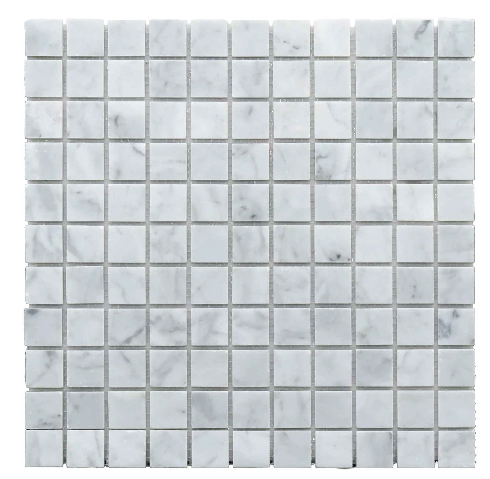 Carrara White Square Mosaic Tile in honed and polished finishes, marble material, 8.5mm thickness, ideal for floor and wall applications.