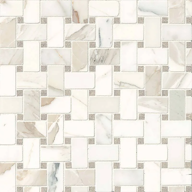 Hillcrest Mosaic Tile in marble, 12x12 inches, basketweave design, perfect for floors and walls