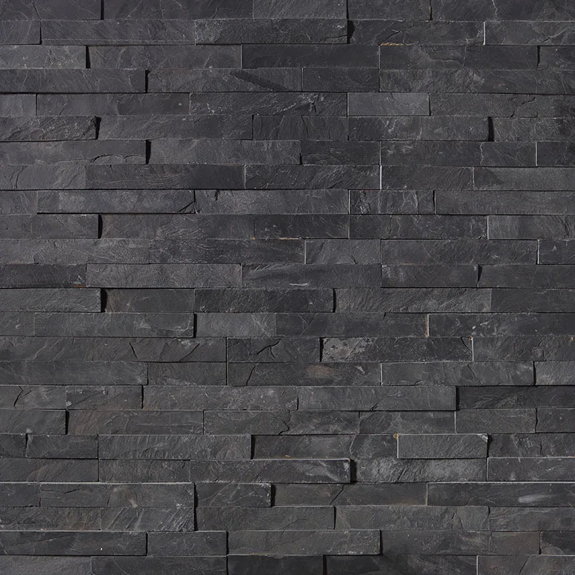 Premium Black Slate Panel in black color with splitface and polished finish, size 6x24 and 9x24, made of natural slate