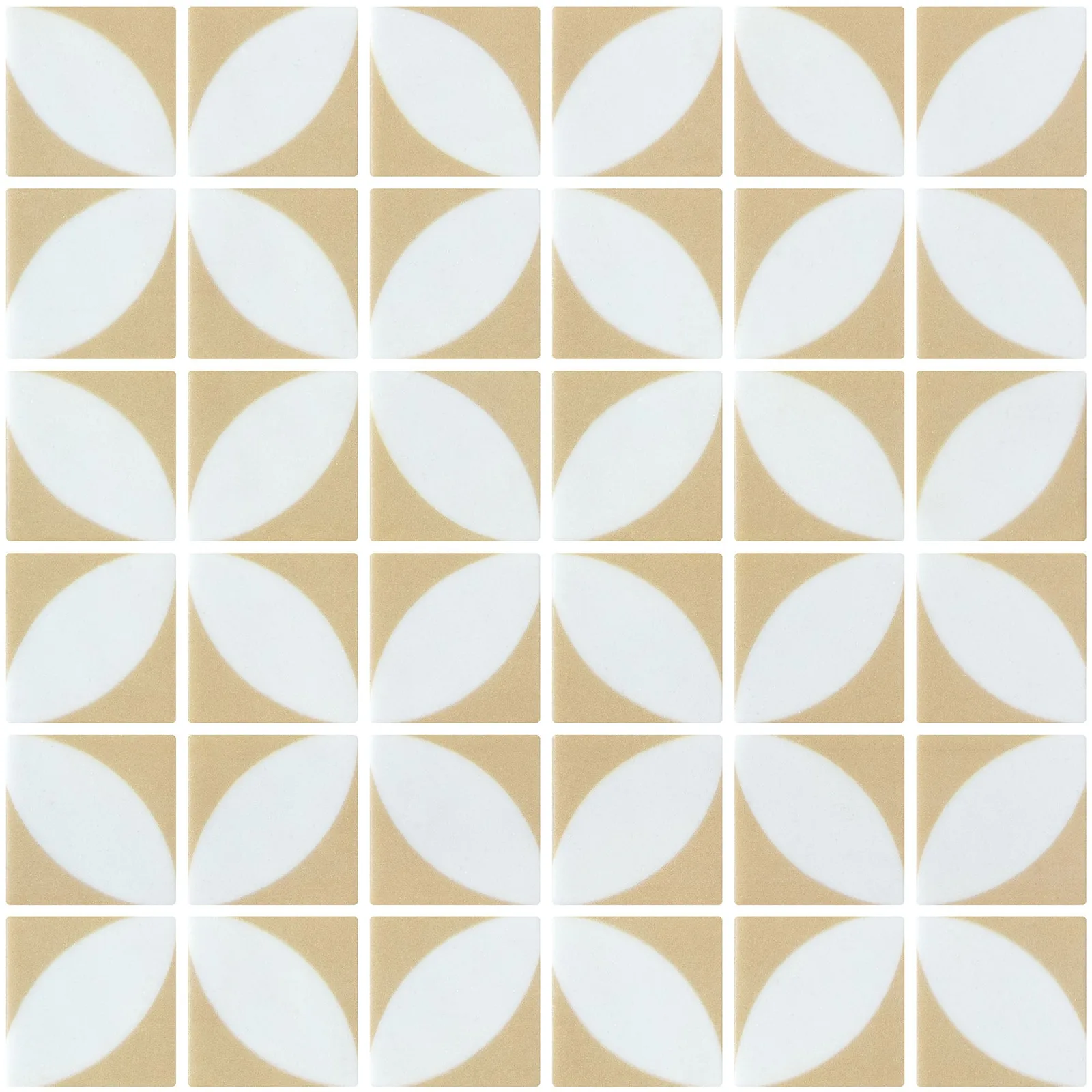 Onix Glass Icon Penta Azalea Mosaic Tile in Matte Finish, featuring colors Vanilla, Cream, Black, Pink, Moka, Light Grey, Olive Green, 2x2 inches, Glass material.