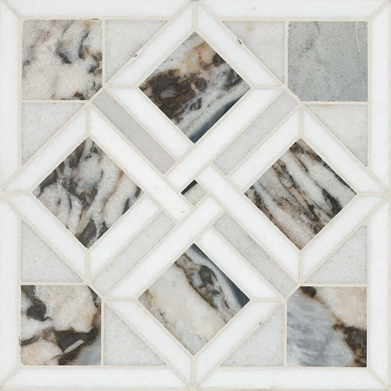 Tessere Pattern Mosaic Tile in polished finish, 5/16 inch thickness, dynamic design by MSI Surfaces