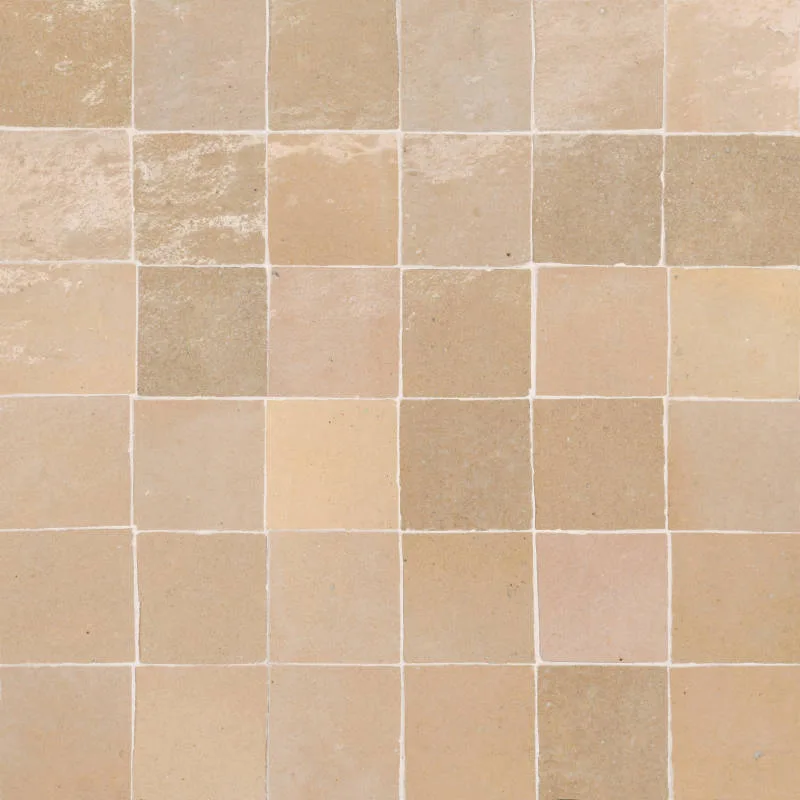 Zagora Ivoire Mosaic Tile in glossy ceramic finish, 12x12 size, featuring triangle and square shapes, perfect for floors and walls.