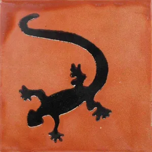 L42B Terracotta Gecko Talavera Tile 4x4 ceramic glazed tile with unique gecko design