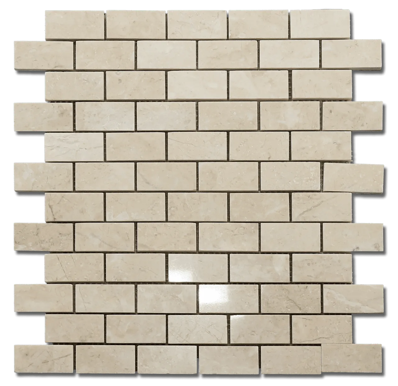 Sandy Beige Brick Mosaic Tile in honed and polished finish, marble material, 8.5mm thickness