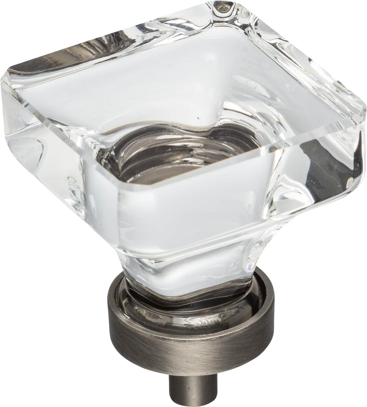 Harlow Large Square Glass Knob in Chrome finish, 1-3/8" size, decorative hardware for cabinets