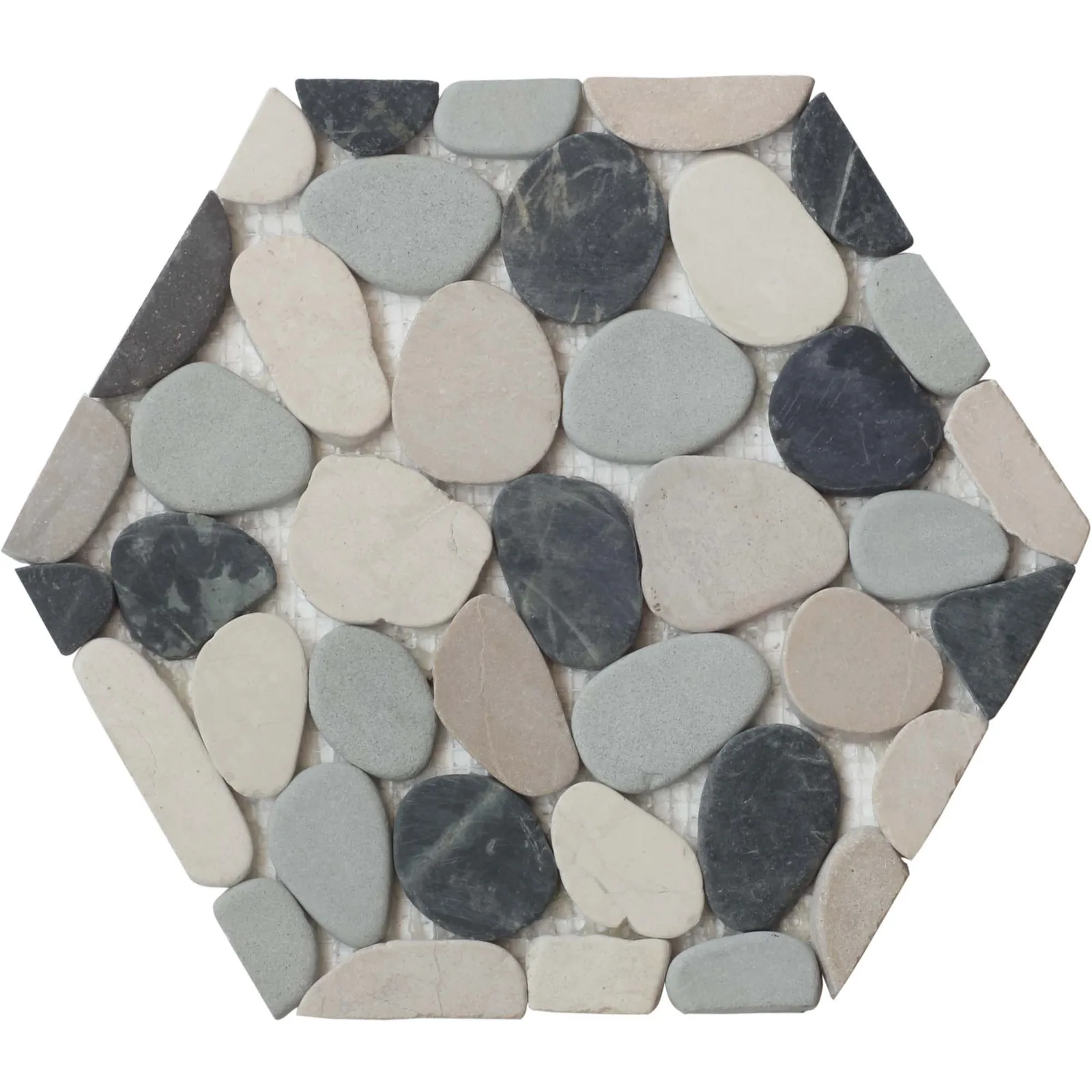 Black, Tan & Green Honeycomb Pebble Mosaic