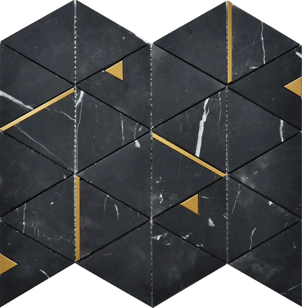 Nero Marquina Square mosaic tile in black and white finish, 9x9 size, made of natural stone and glass mosaics