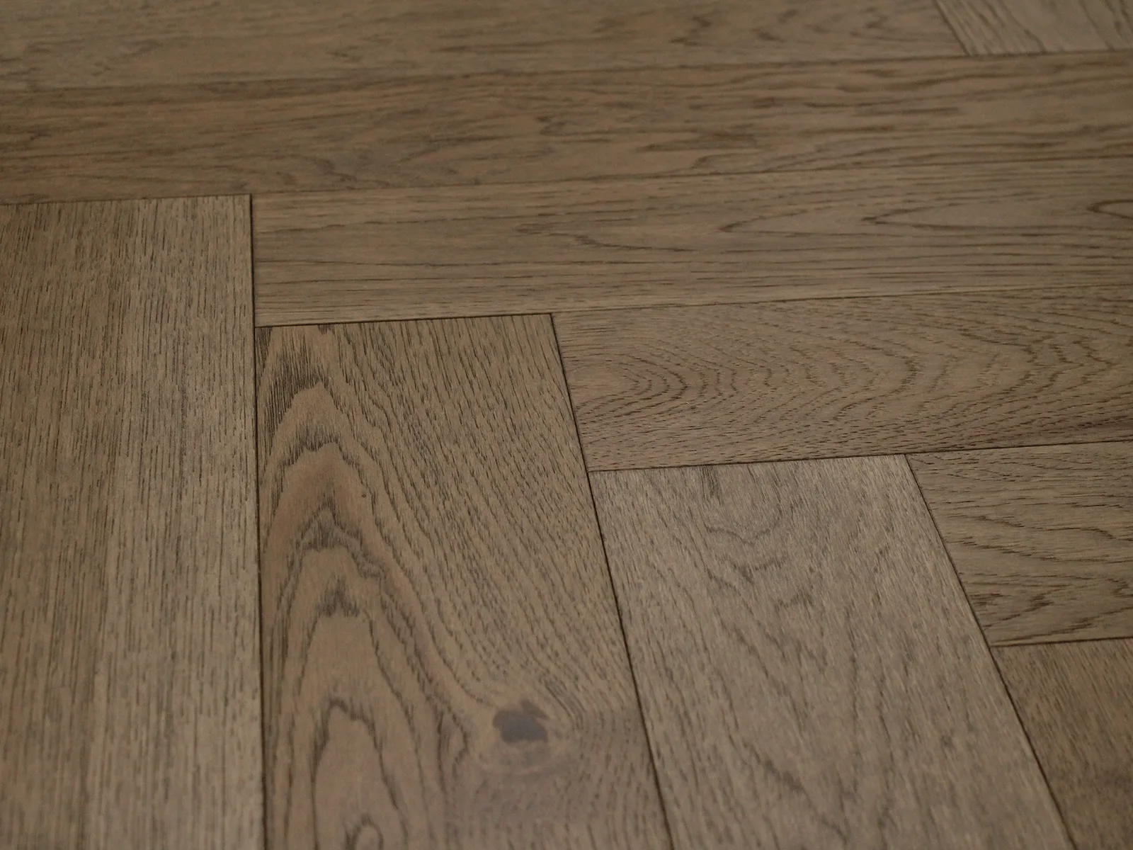 Pelisan Herringbone engineered hardwood flooring in rustic hickory with wire-brushed finish, 1/2" x 4-3/4" size