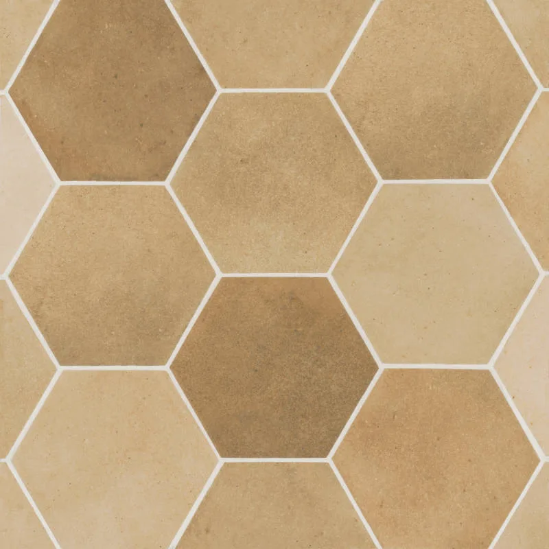Cotto hexagon porcelain tile in matte finish, size 4x5 and 0.5x8, perfect for floors and walls