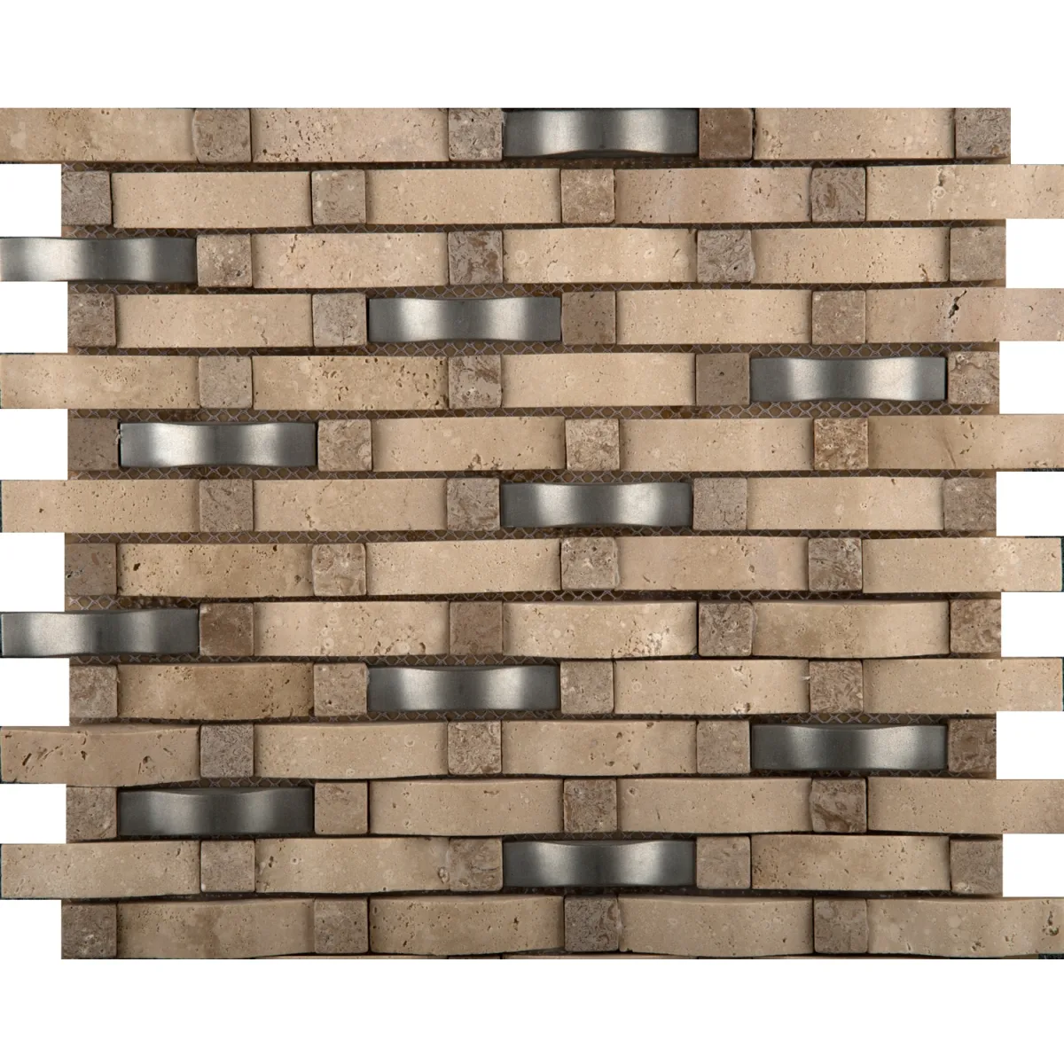 Trav Ancient Alloy Beige 12x12 Wave Tumbled Mosaic