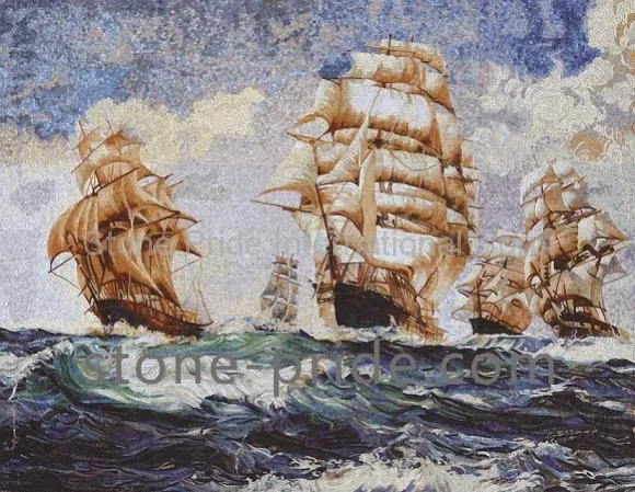 Sailing Ships Glass Mosaic Mural