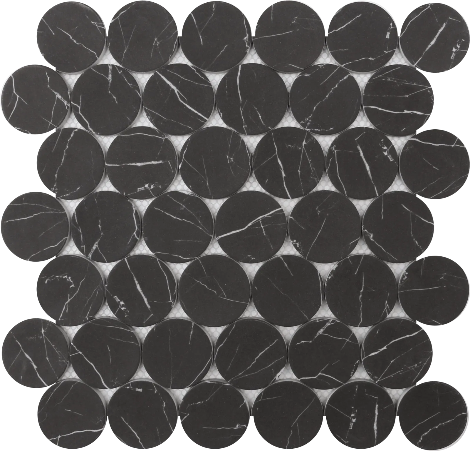 Nero Marquina Dots mosaic tile, black and glass finish, 12x12 size, natural stone and glass material