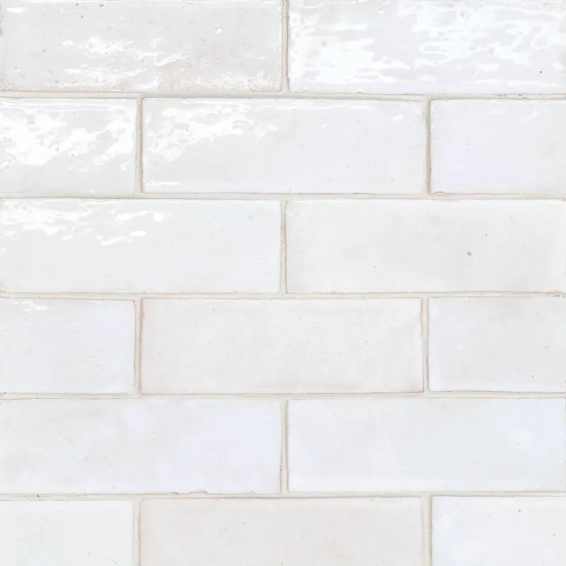 Neige Blanc ceramic tile in glossy finish, 2x6 and 4x4 sizes, ideal for floors and walls