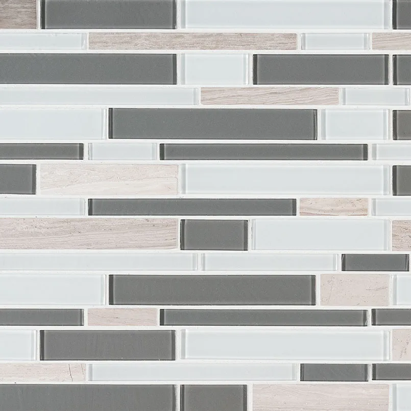 Gray Cliff Interlocking Mosaic Tile in light gray finish, 4.1mm thickness, made of glass