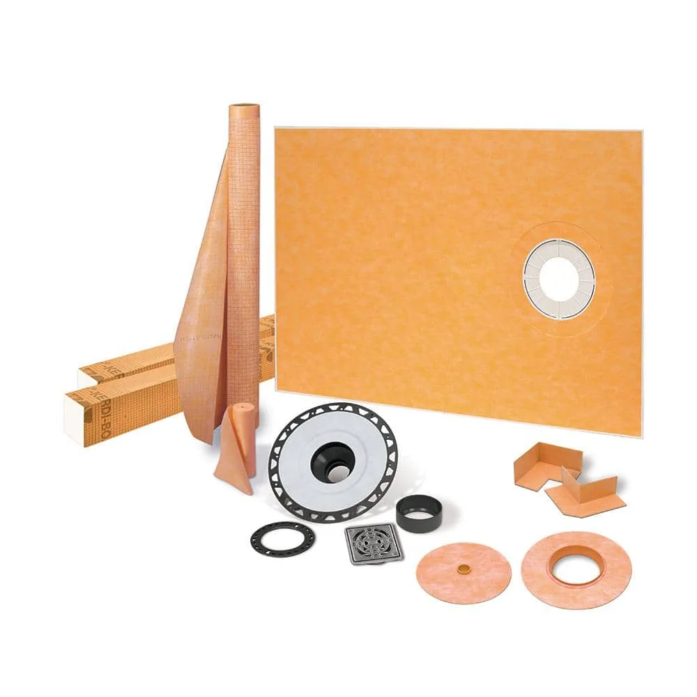 Schluter Kerdi-Shower-Kit 38 in. x 60 in. Off-Center Shower Kit in ABS with PVC Flange Stainless Steel Drain Grate KSK9651525SABSE
