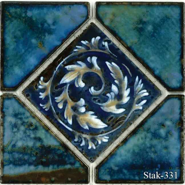 Stak Deco Series Pool Tile in Oyster Blue and Crystal Emerald Blue, 6 Akron size, ceramic material