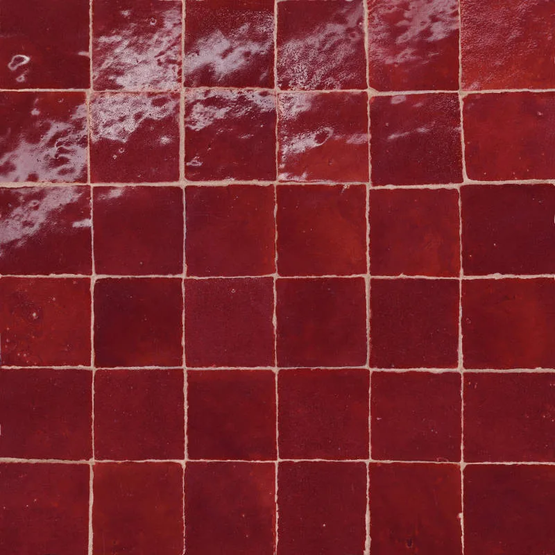 Zagora Rouge Mosaic Tile - glossy red ceramic tile in 12x12 size with triangle and square shapes