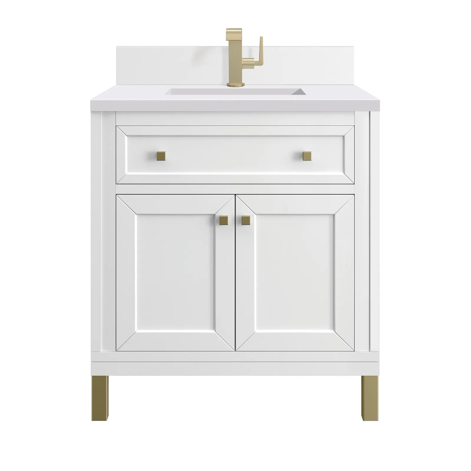 Chicago 30.0" Vanity in Glossy White finish made from poplar and parawood with Champagne Brass hardware