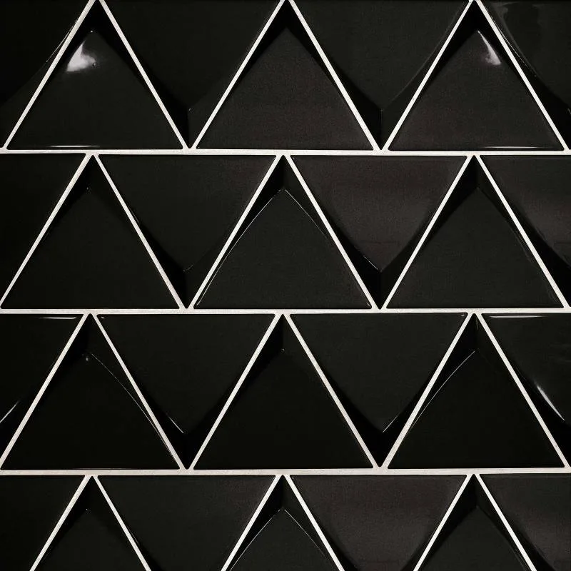 Gloss Black Triangolo Ceramic Tile 5x5 for walls and shower walls in glossy finish