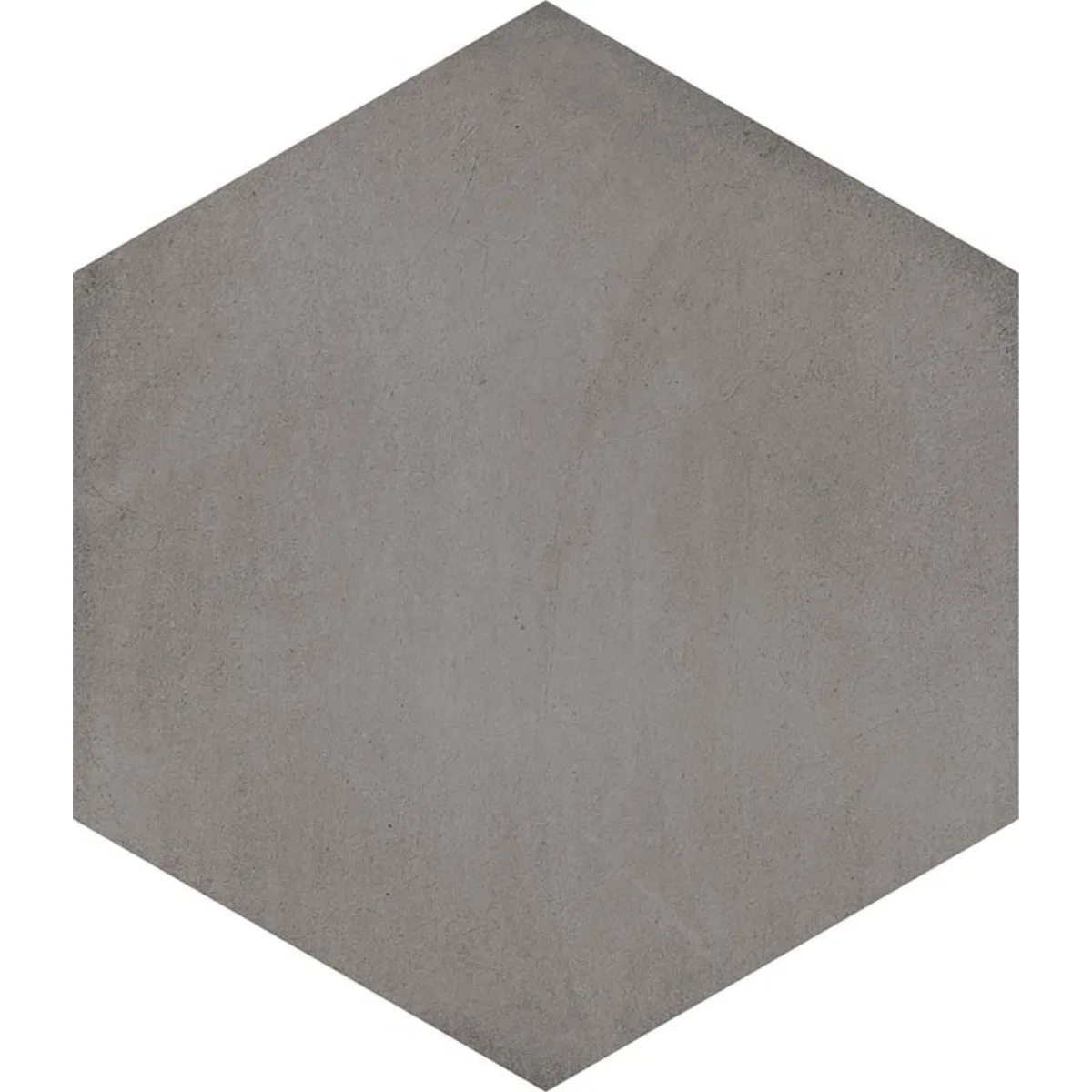 Bauhaus Hex porcelain tile in gray, silver, and white, matte finish, 9x10 hexagon shape