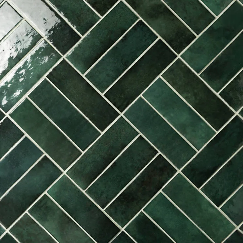 Cloe Green Ceramic Tile 2.5x8, glossy finish, perfect for walls and shower walls