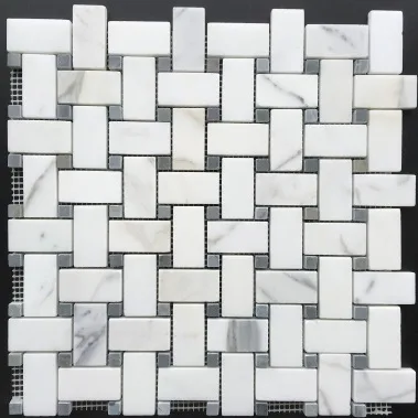 Calacatta Gold & Blue Grey Marble Mosaic tile, honed and polished finish, natural marble material