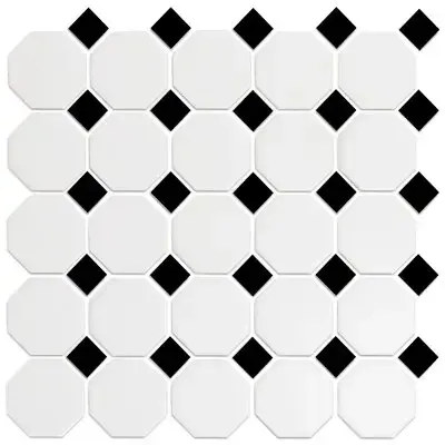 Matte Snow White Octagon Mosaic Tile 12x12 Glazed Porcelain