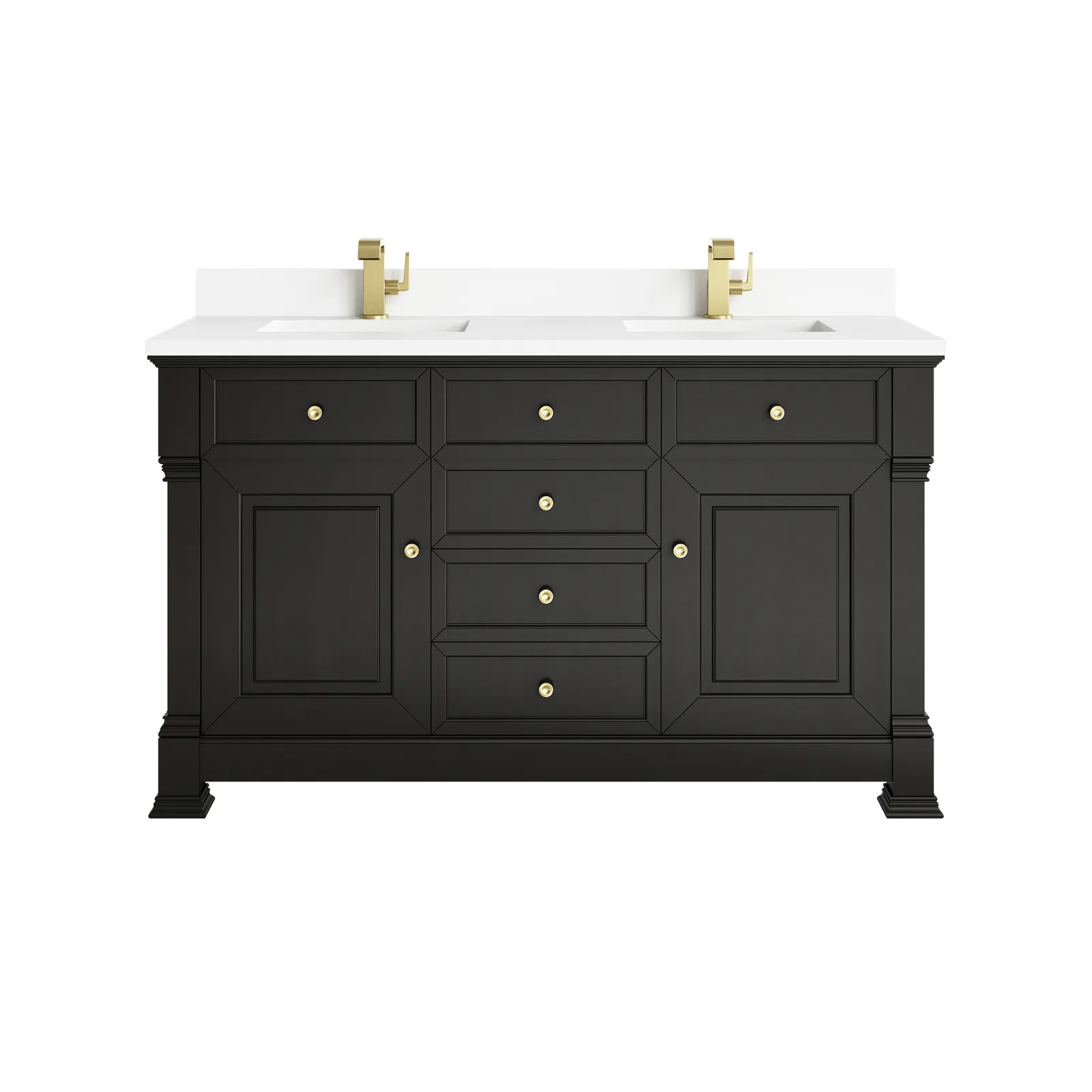 Brookfield 60" Vanity in Black Onyx, Poplar material, traditional style, elegant finish