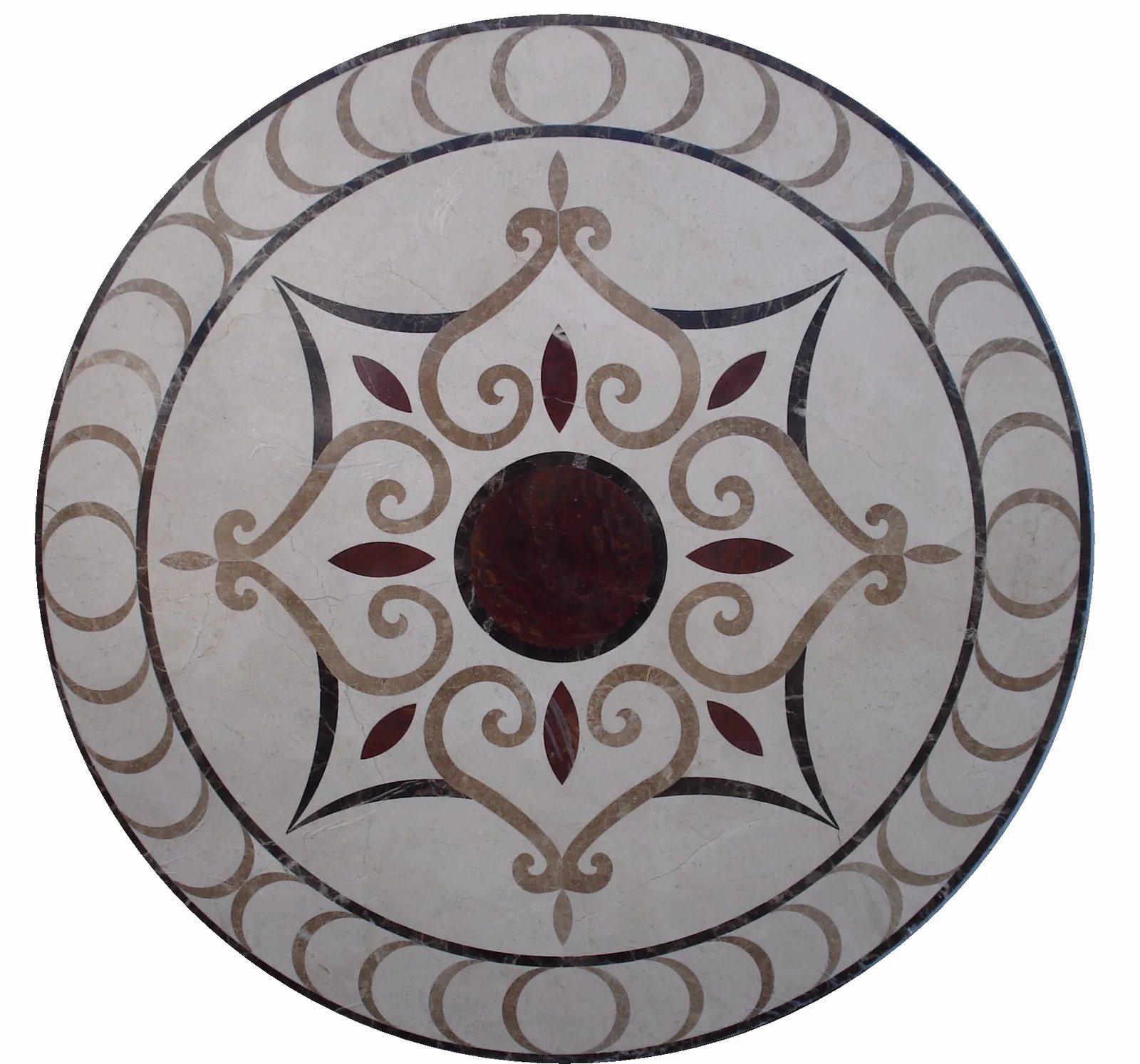 Sonoma Marble Medallion in earthy tones with aluminum backing, a luxurious flooring accent