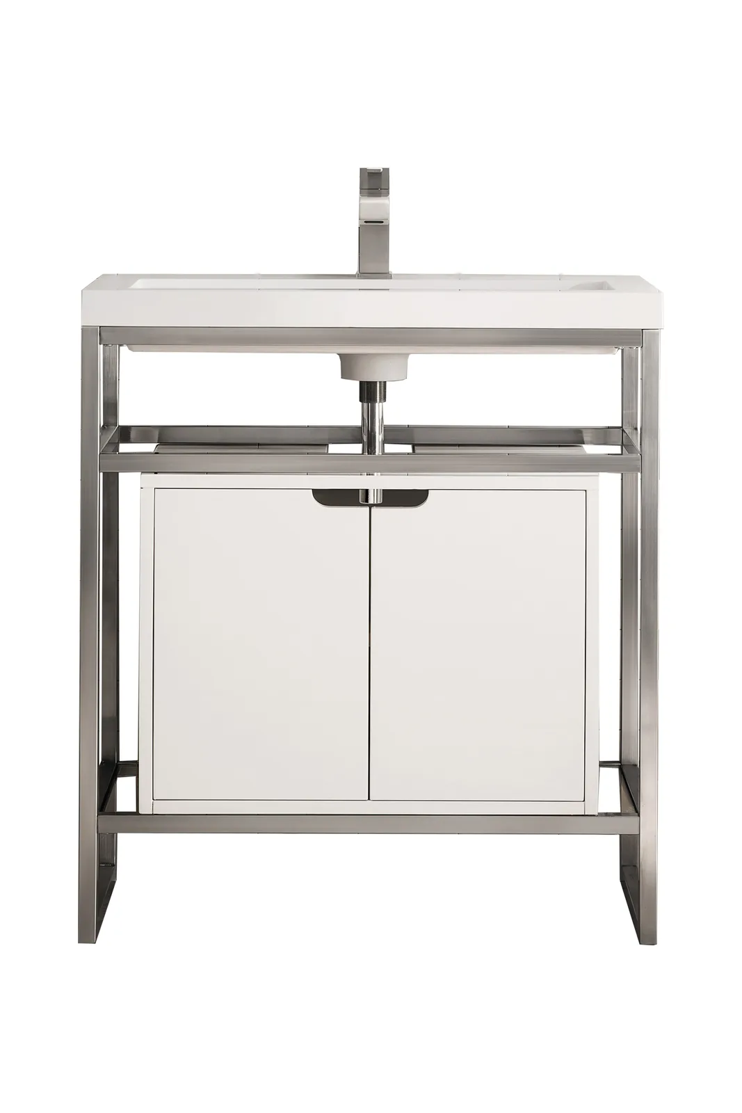 Boston 31.5" Console Vanity in Matte Black with Brushed Nickel finish and White Glossy countertop