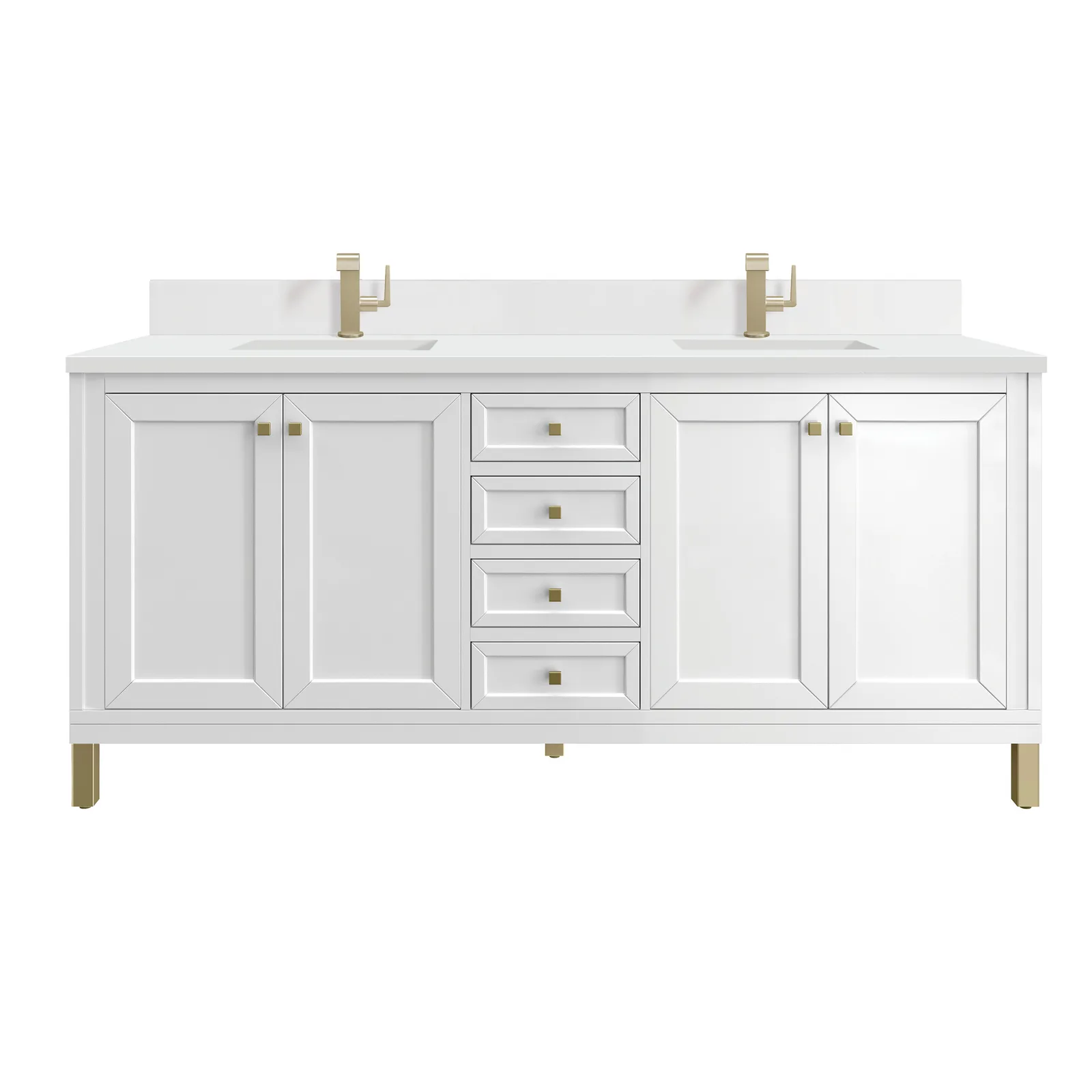 Chicago 72" Vanity in Glossy White finish, featuring poplar construction and Silestone countertop