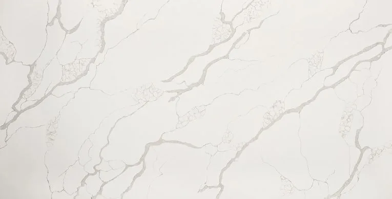 Calacatta Jubilee Quartz Countertop in white with elegant veining, 2CM and 3CM thickness options, ideal for residential and commercial use.