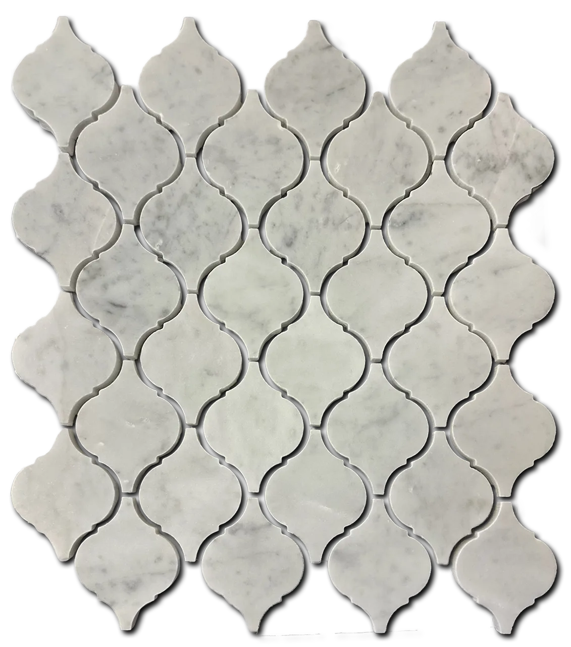 Carrara White 2" Lantern Mosaic tile in honed and polished finish, marble material, 8.5mm thickness