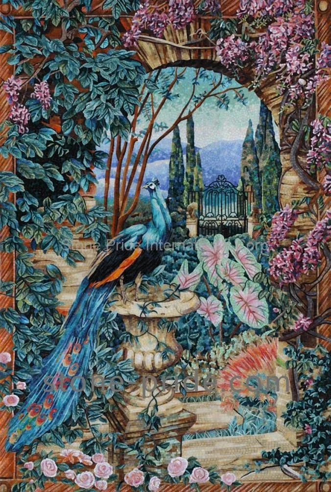 Secret Garden Peacock Glass Mosaic Mural