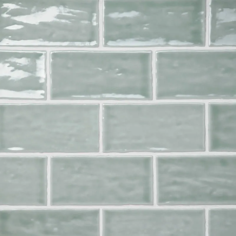 Aloe Green Gloss Wall Tile 2.5x10, 4x4, 2.5x5 sizes, Ceramic material, light green color, perfect for backsplashes and shower walls