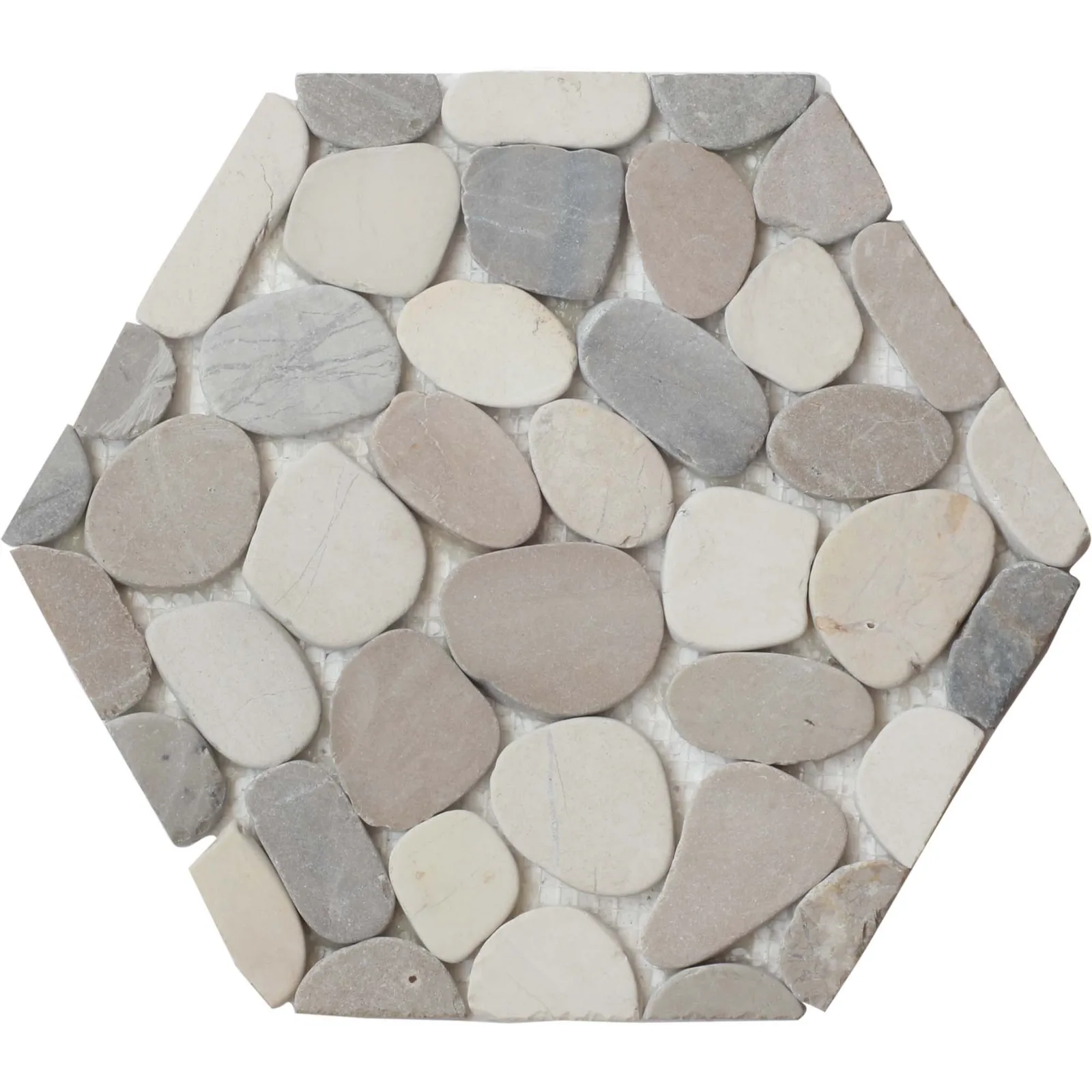 White & Tan Grey Honeycomb Pebble Mosaic