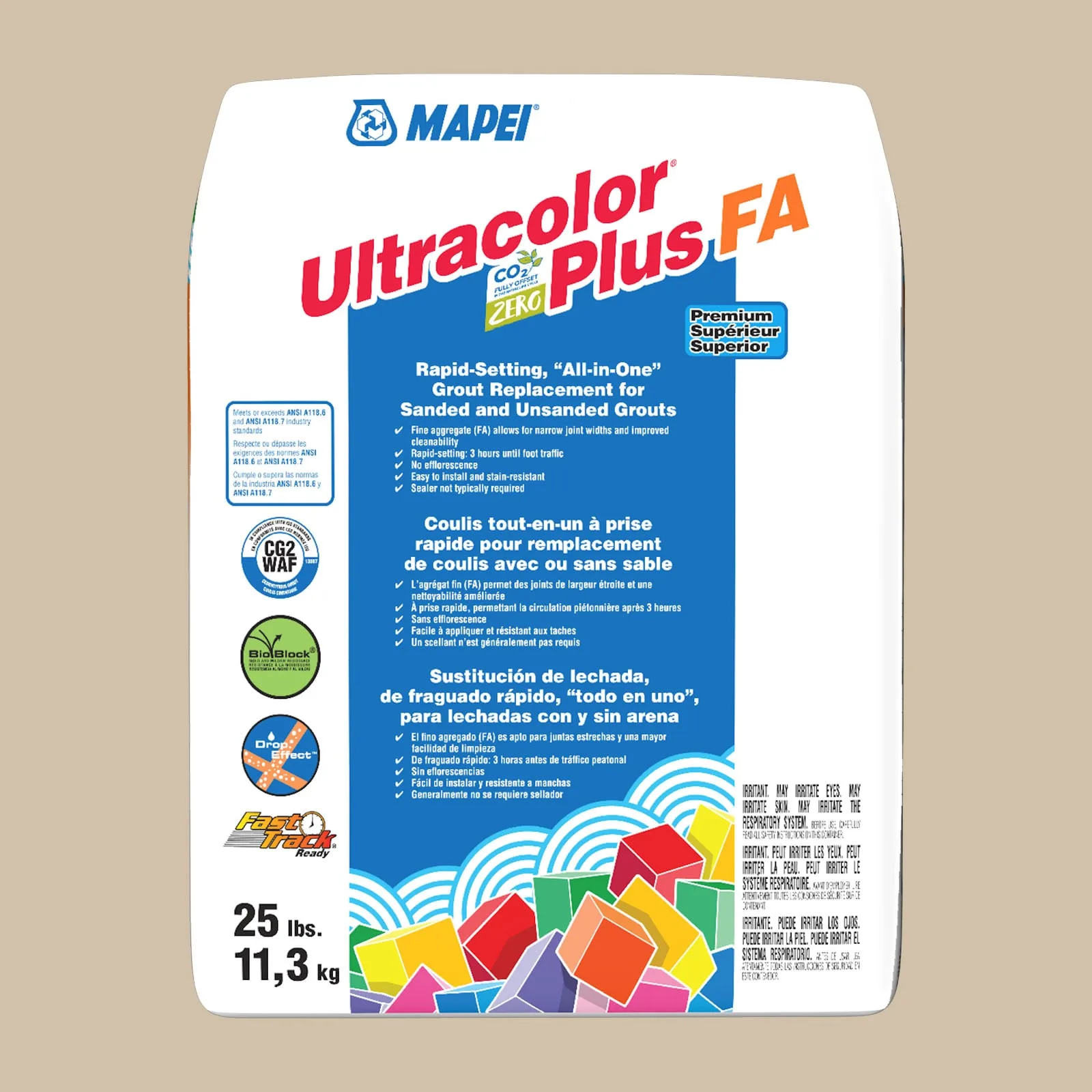 Mapei Ultracolor Plus FA Bone Grout 25-lb bag in bone color, ideal for tile installations
