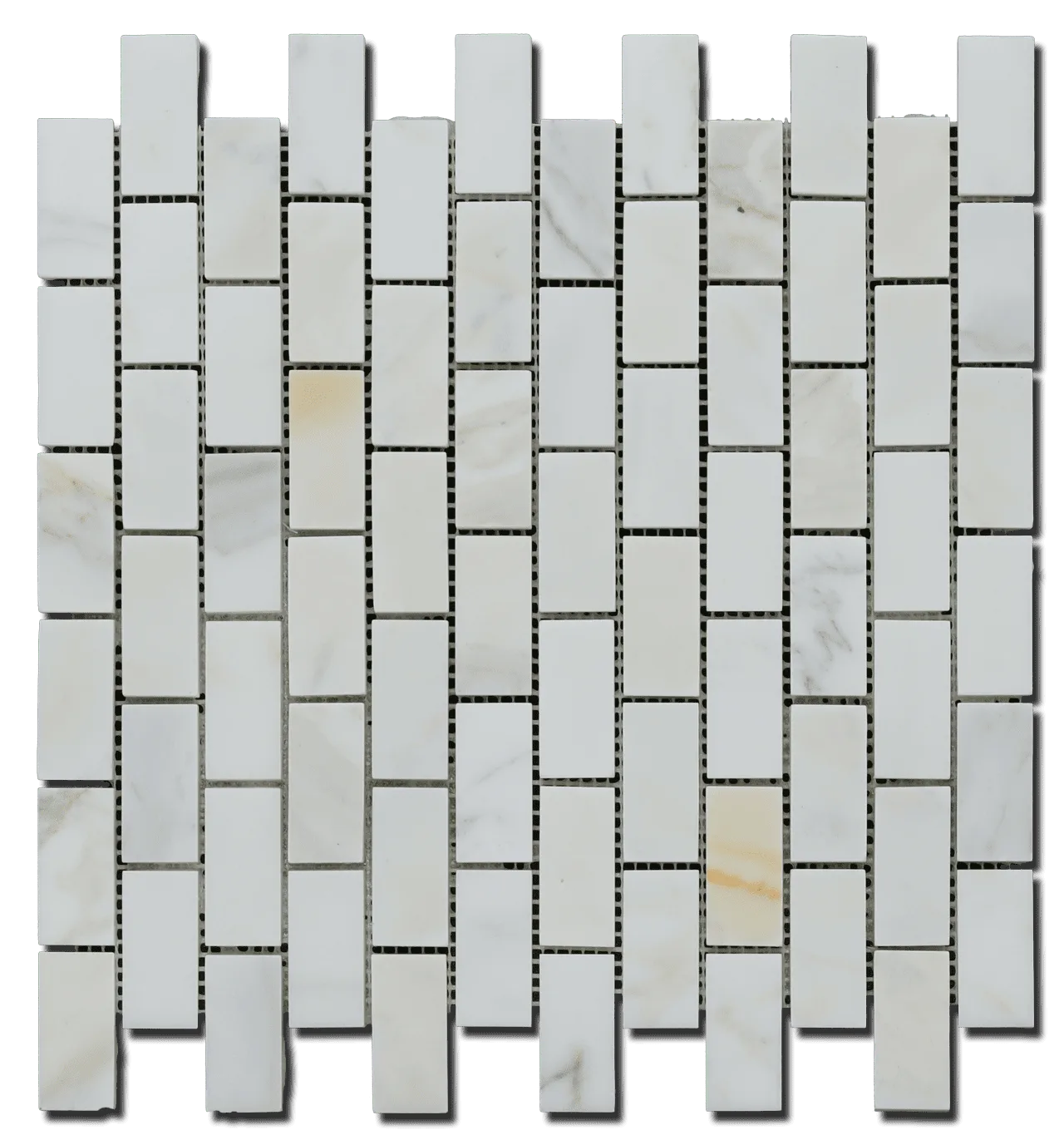 Calacatta Gold Brick Mosaic Marble Tile - Honed Finish, 8.5mm Thickness