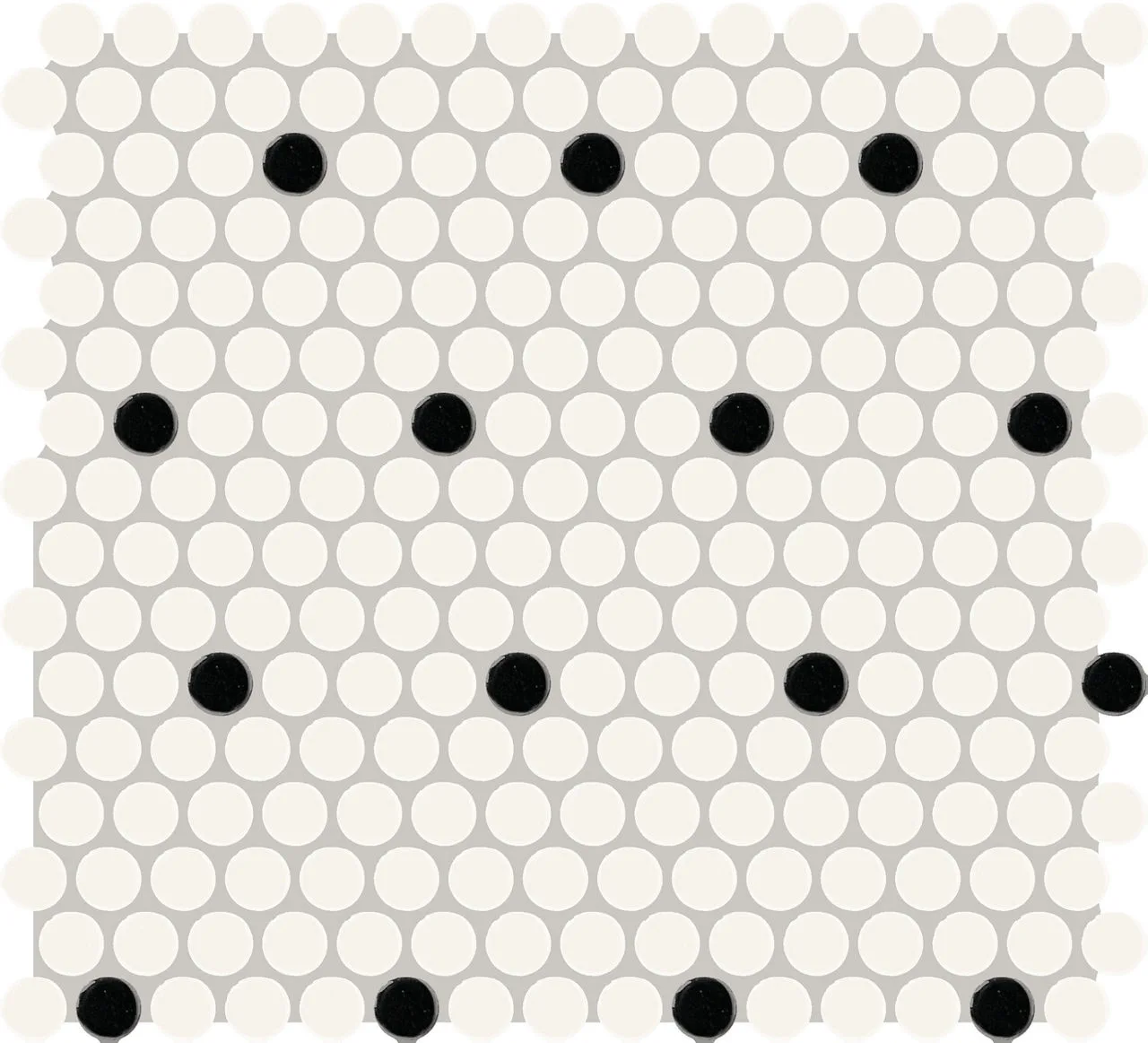 Daltile Color Wheel Mosaic Arctic White/Black Penny Rounds, Glossy