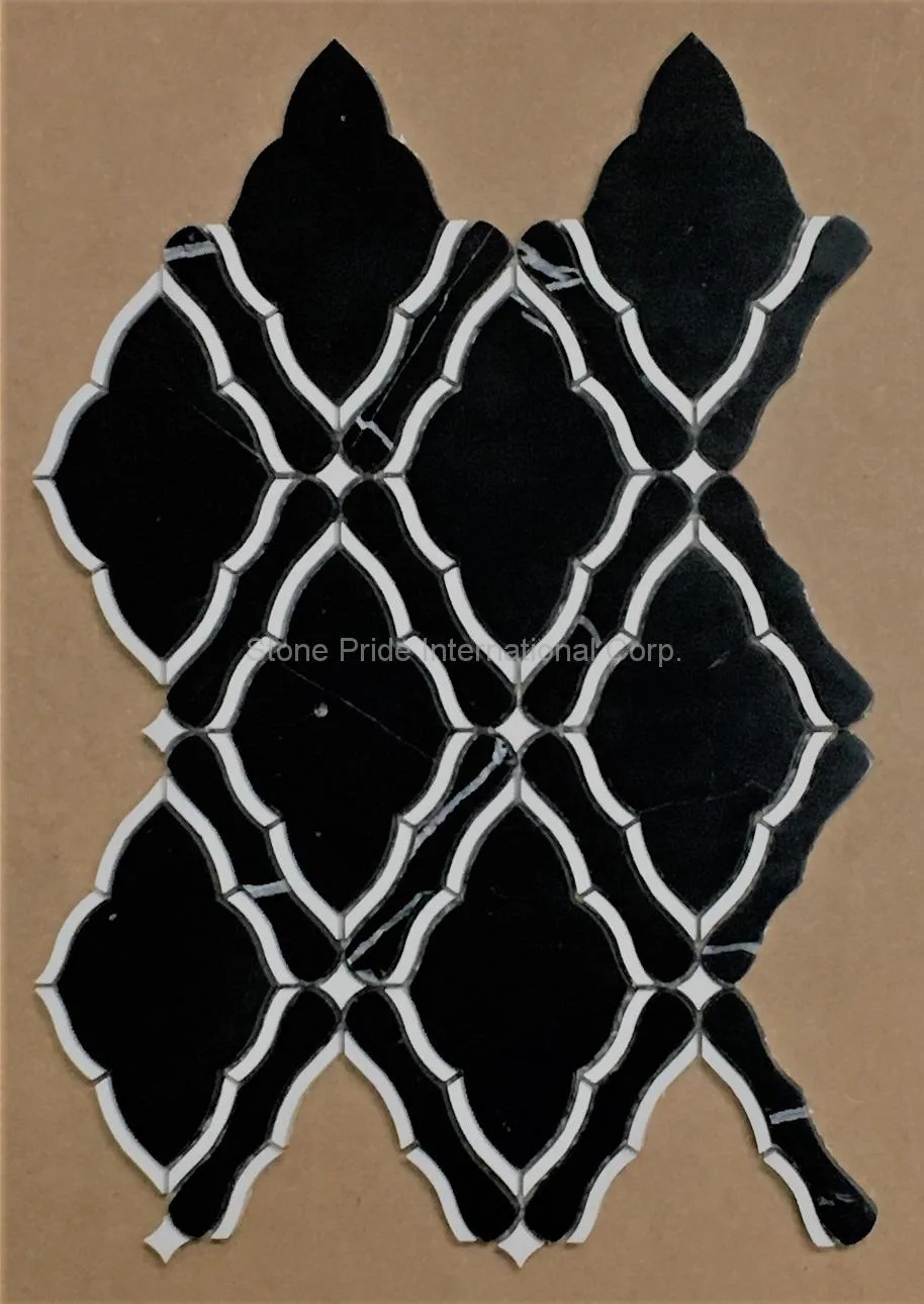 Waterjet Blend Marble Mosaic in polished finish, natural marble, elegant design for flooring and walls