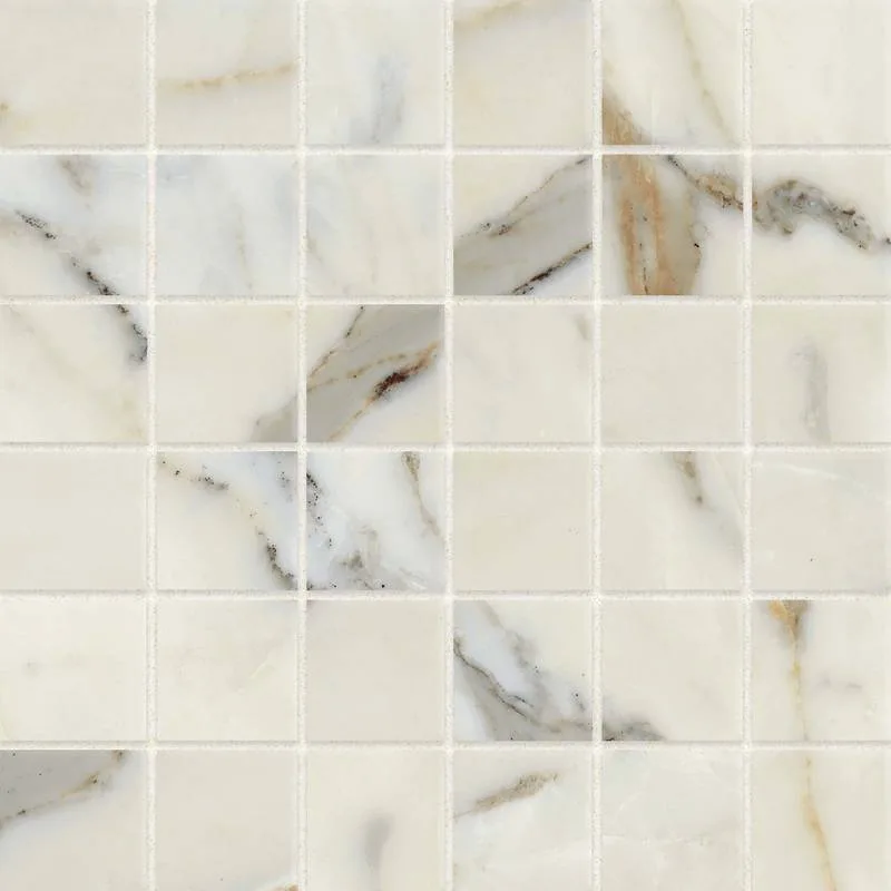 Classic 2.0 Calacatta Mosaic Tile in polished and matte finishes, 12x12 inches, porcelain material