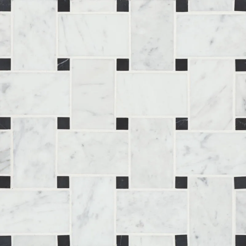 Jumbo Basketweave White Carrara & Absolute Black Honed Dot