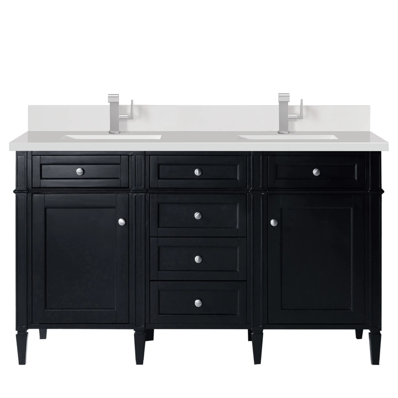 Brittany 60" Vanity in Pecan finish, made from yellow poplar, featuring elegant design and ample storage.
