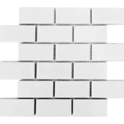 Bright Snow White 2x4 T-brick mosaic tile in bright finish, glazed porcelain material, size 12x12