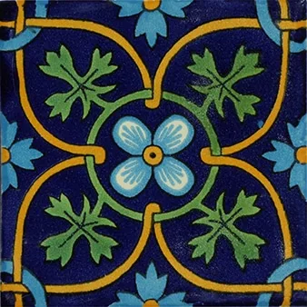 L119 Night Flower Talavera Tile, 6x6 glazed ceramic tile in vibrant floral pattern