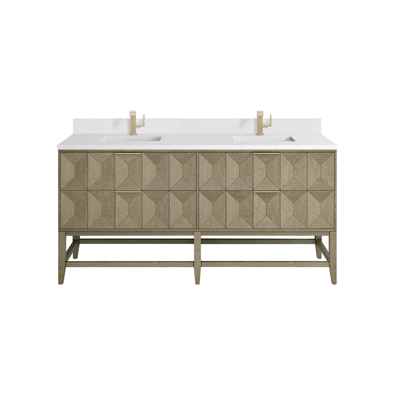 Emmeline 72.0" Vanity in Pebble Oak finish, featuring Ash and Acacia wood construction with Silestone countertop