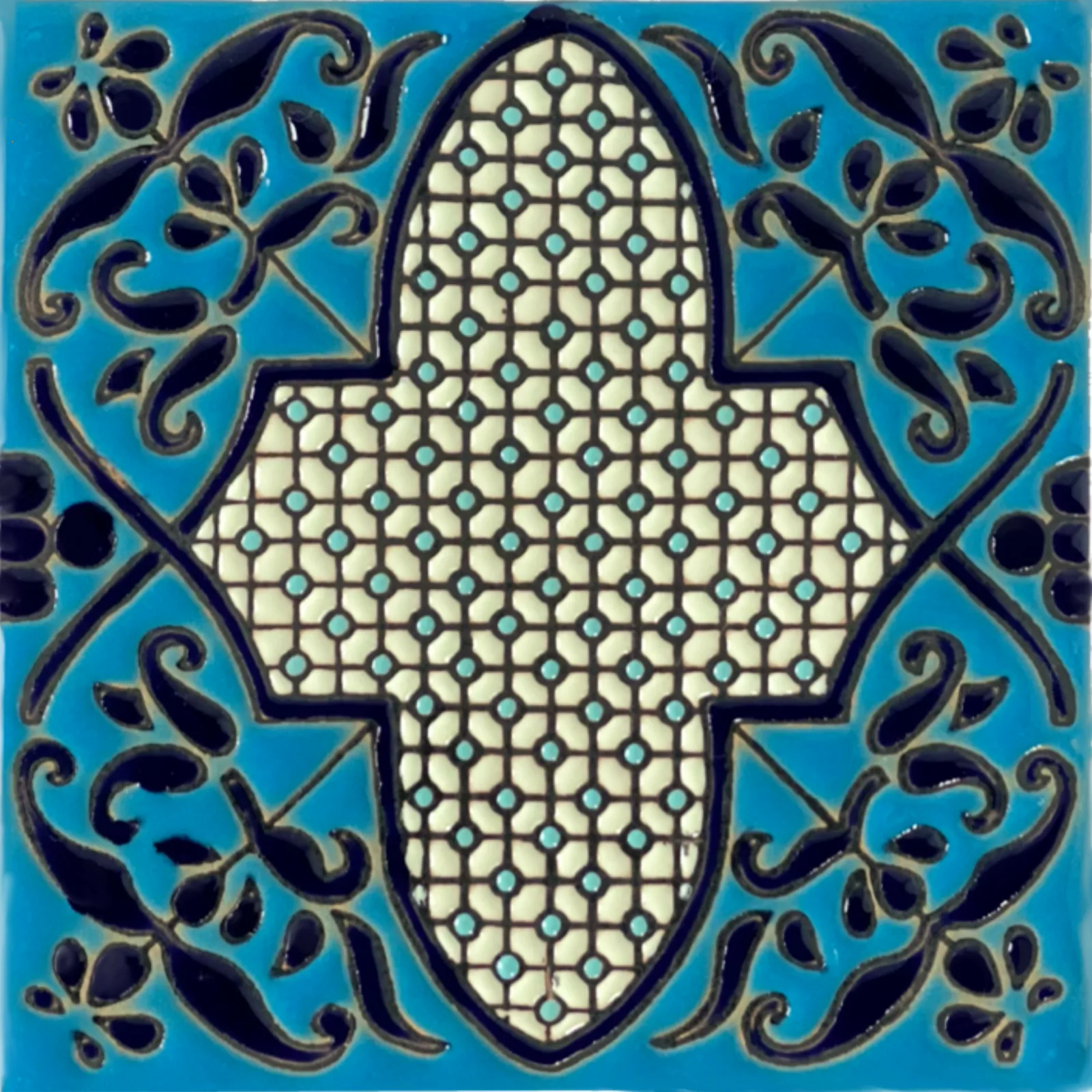Hidalgo 'La Paz' Handcrafted Relief Mexican Tile, 4x4 size, ceramic material with textured relief finish